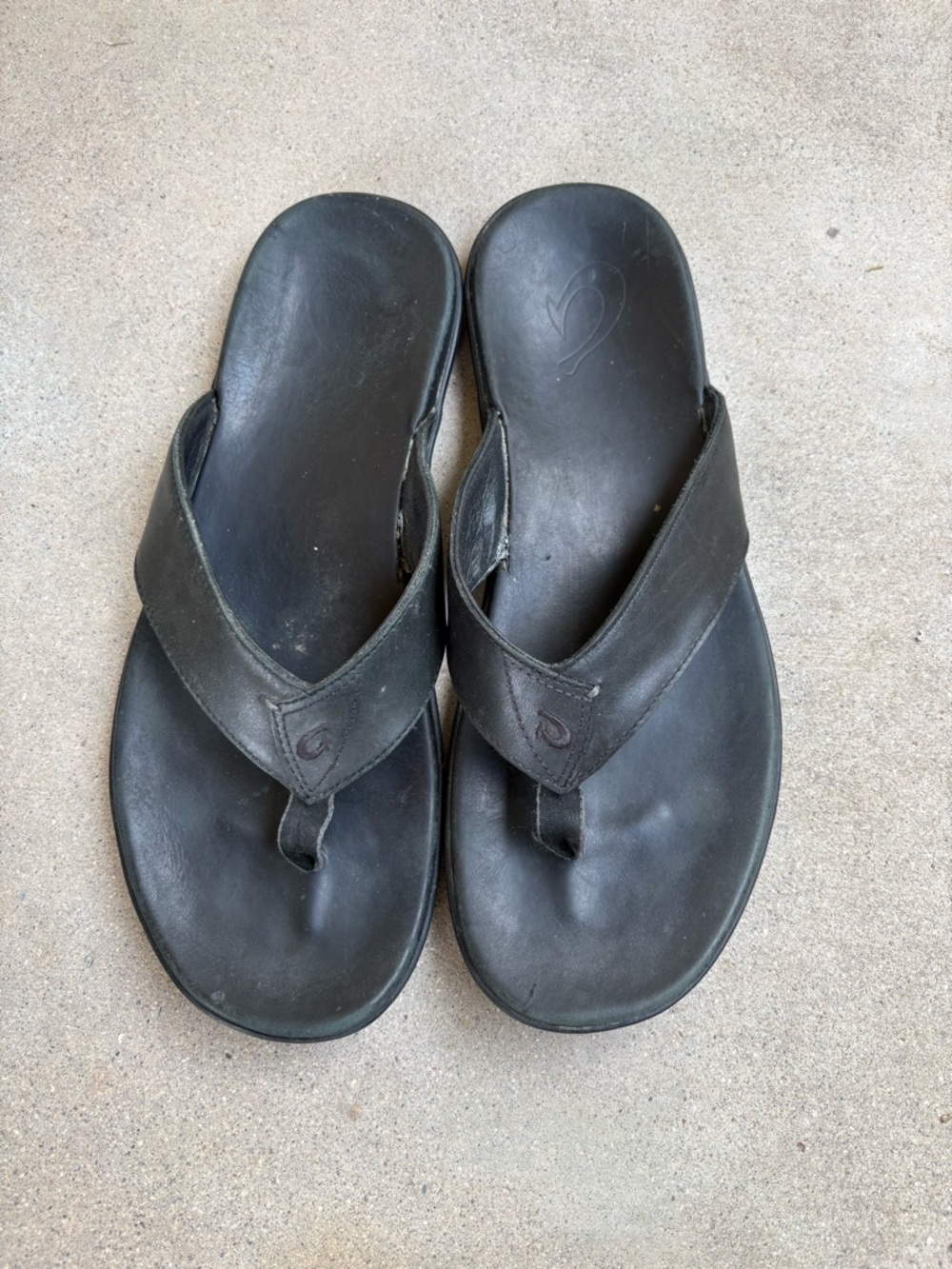 Olukai Nalukai Mens 12 Black Leather Flip Flop Thong Sandals Comfort Casual Shoe
